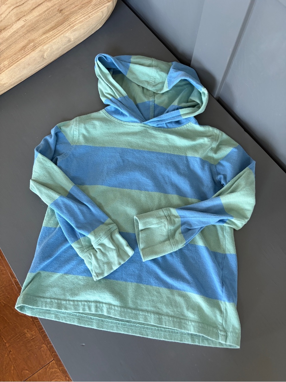 Crewcuts Striped Blue and Mint Hooded Pullover